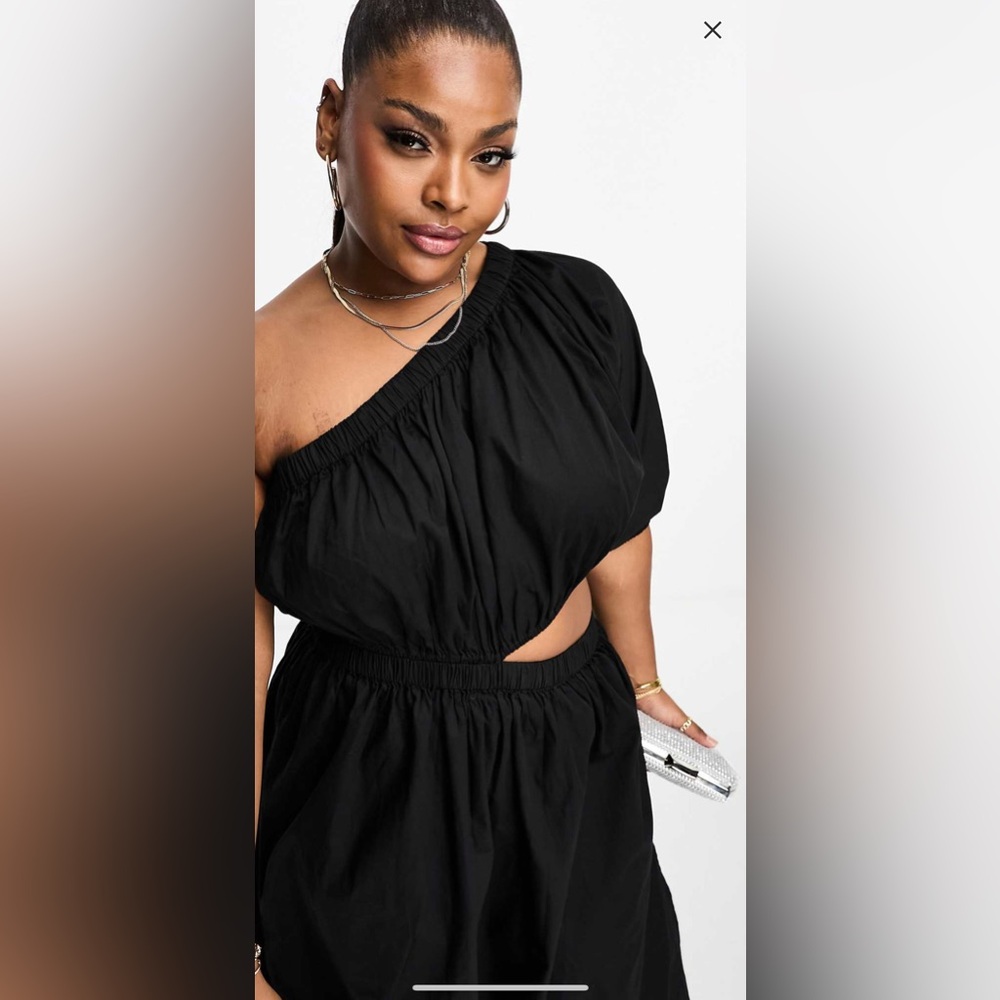 ASOS Curve asymmetrical, cut out smock mini dress in black